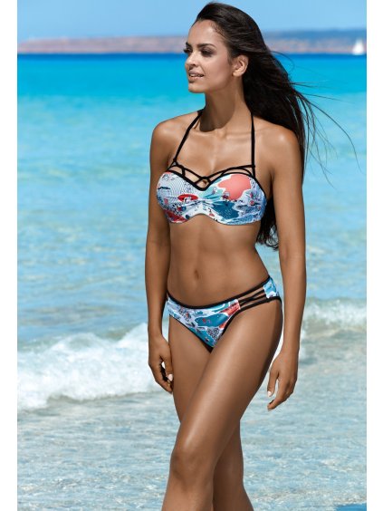 Bílo-modré push-up vzorované plavky (Velikost 70C/36)