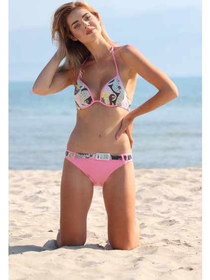 Světle růžové vzorované bikiny s páskem Fibi