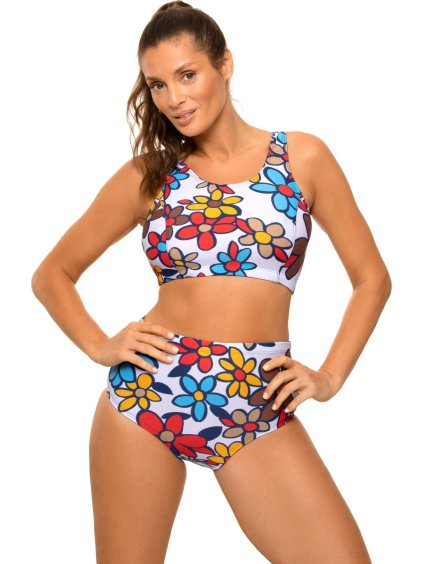 Bílé bikiny s barevnými květy Asani