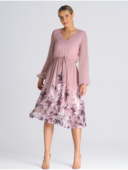 Růžové květinové šaty s šifonovými rukávy
