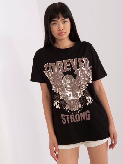 Černé bavlněné tričko s potiskem