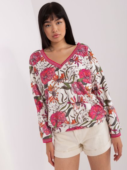 Smetanová velurová halenka s květinovým vzorem