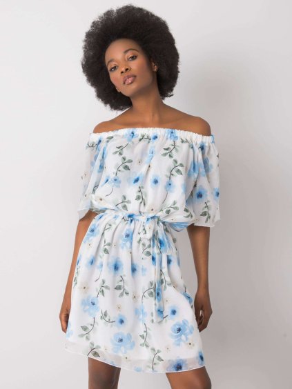 (Vel. 38) Bílé dámské šaty s modrými květy