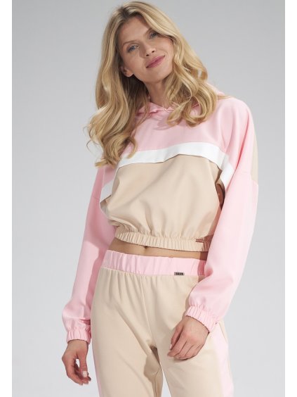 Béžovo-růžová sportovní mikina