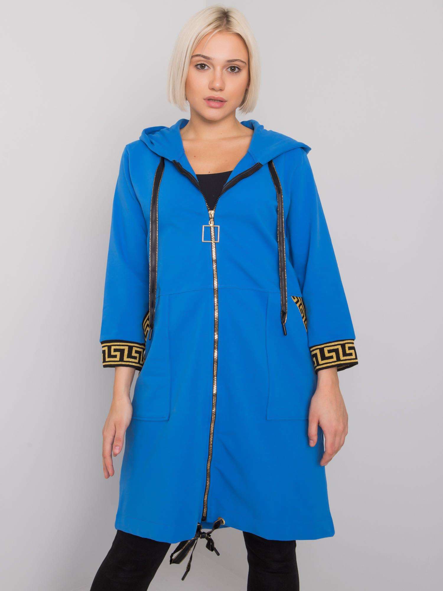 MODRÁ DÁMSKÁ DELŠÍ MIKINA NA ZIP RV-BL-6792.02P-BLUE Velikost: S/M