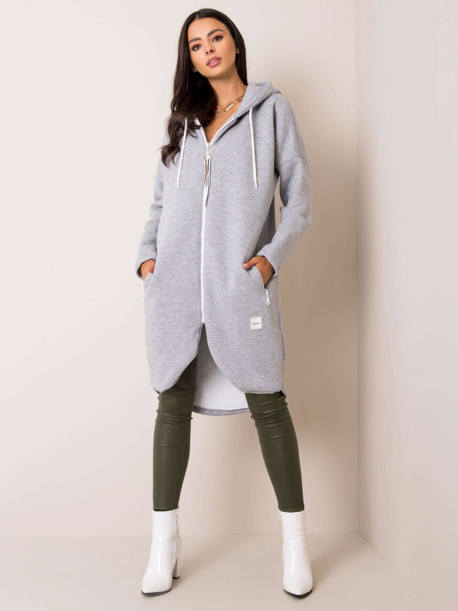 ŠEDÁ DÁMSKÁ DLOUHÁ MIKINA NA ZIP RV-BL-4742.20P-GREY Velikost: S/M