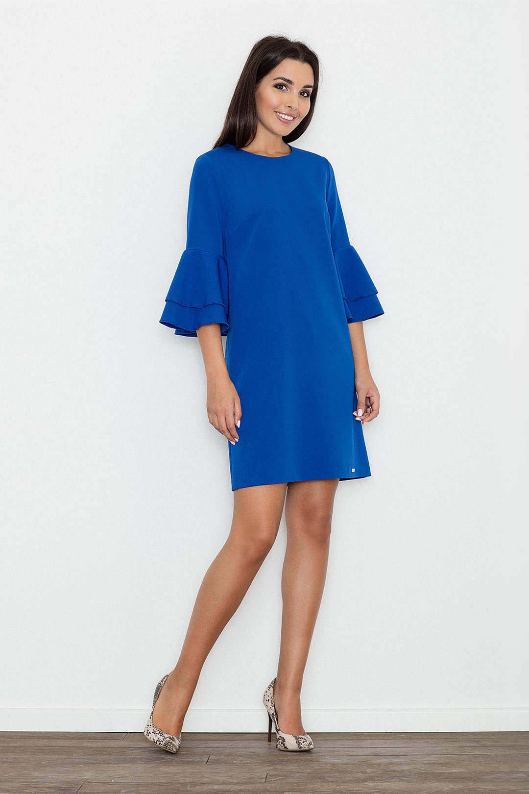 Modré volné šaty se zdobenými rukávy M564 Velikost: XL