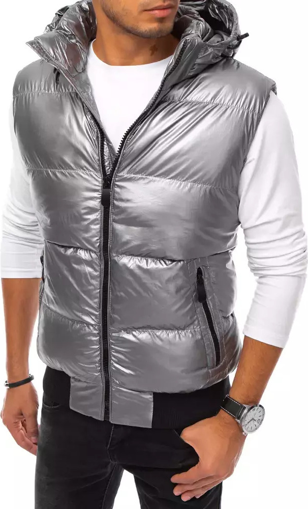 Stříbrná lesklá prošívaná vesta TX3923 Velikost: 2XL