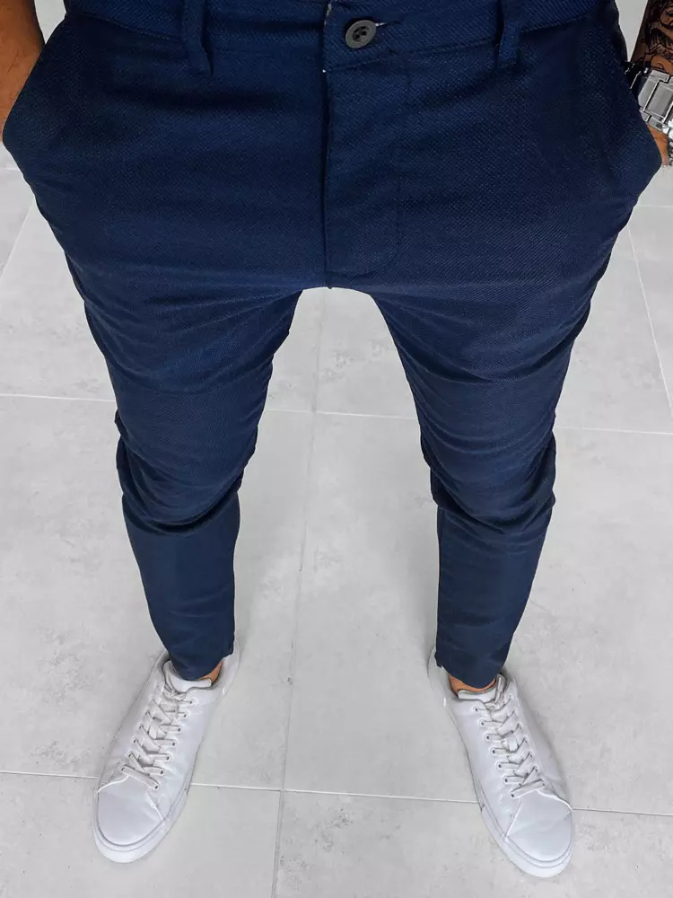 Tmavě modré pánské jednobarevné chino kalhoty UX3967 Velikost: 33