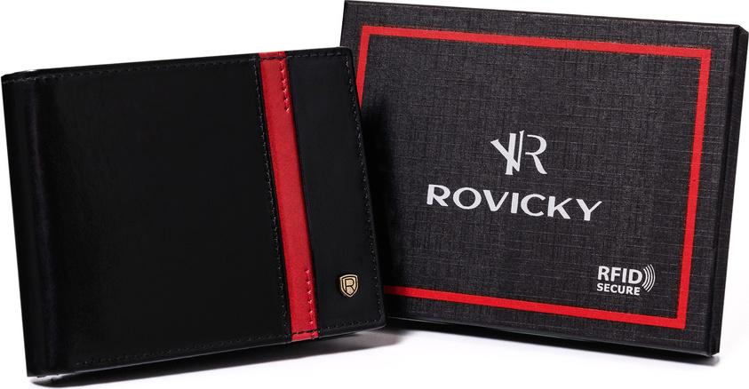 ROVICKY ČERNÁ KOŽENÁ PENĚŽENKA S ČERVENÝM PRUHEM L183 [DH] N992-RVTP BLACK+R Velikost: ONE SIZE