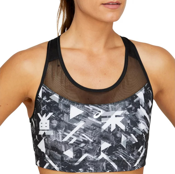 Černá vzorovaná sportovní podprsenka Asics Future Tokyo Aop Bra (Velikost L)