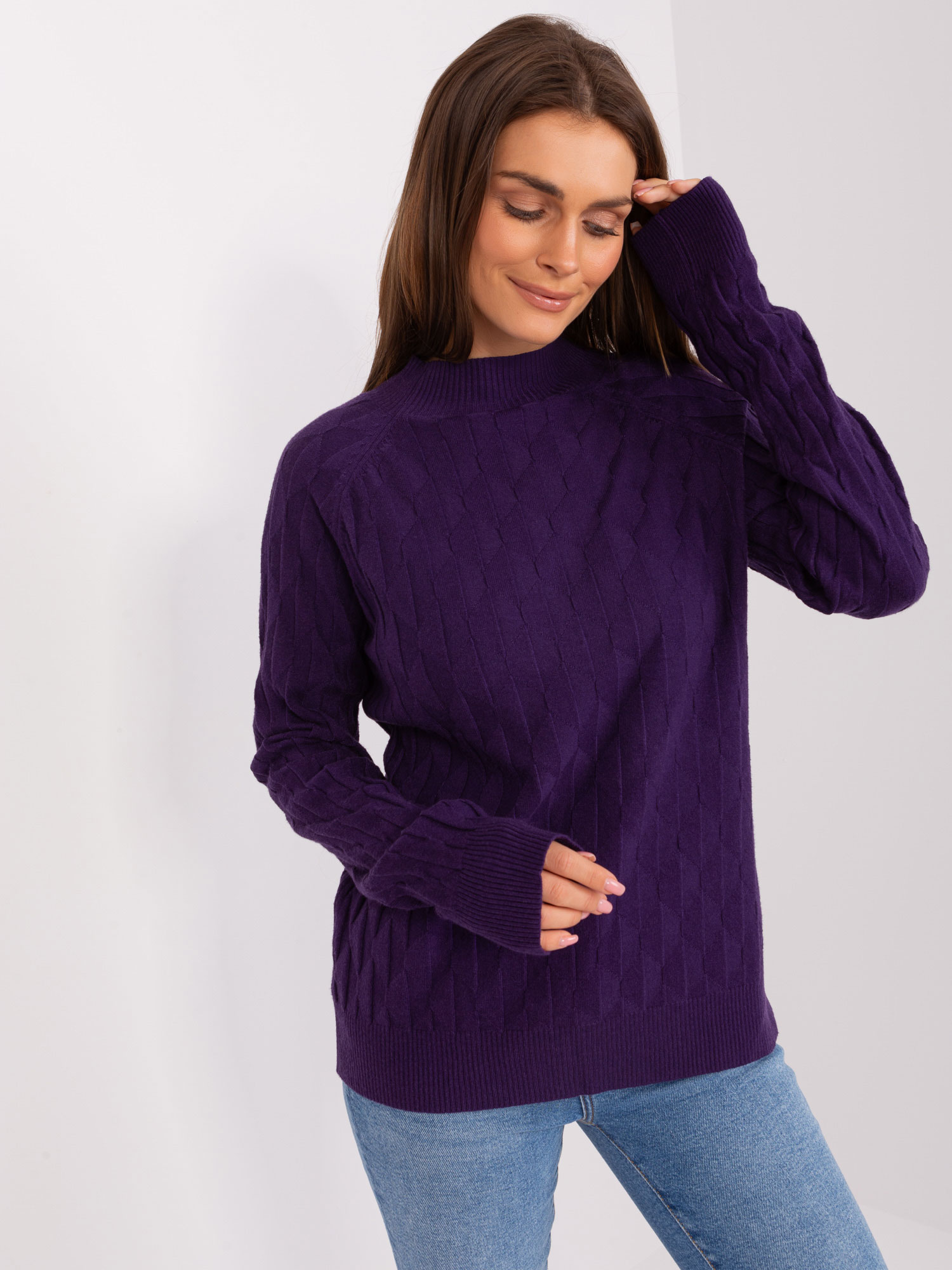 TMAVĚ FIALOVÝ TEPLÝ KLASICKÝ SVETR AT-SW-2326.37X-DARK PURPLE Velikost: ONE SIZE