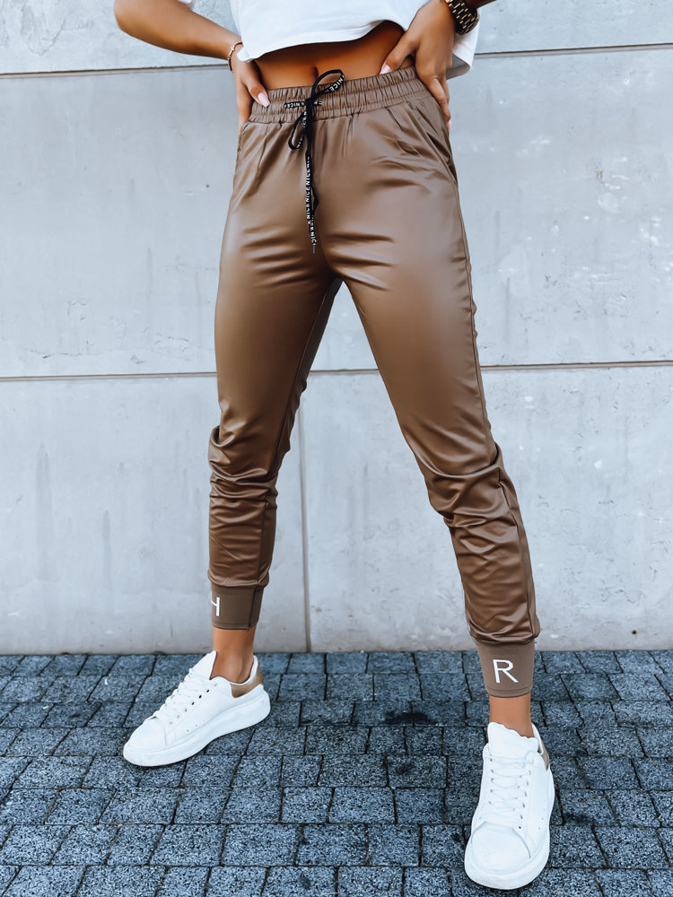 Tmavě hnědé koženkové jogger kalhoty TERRACE