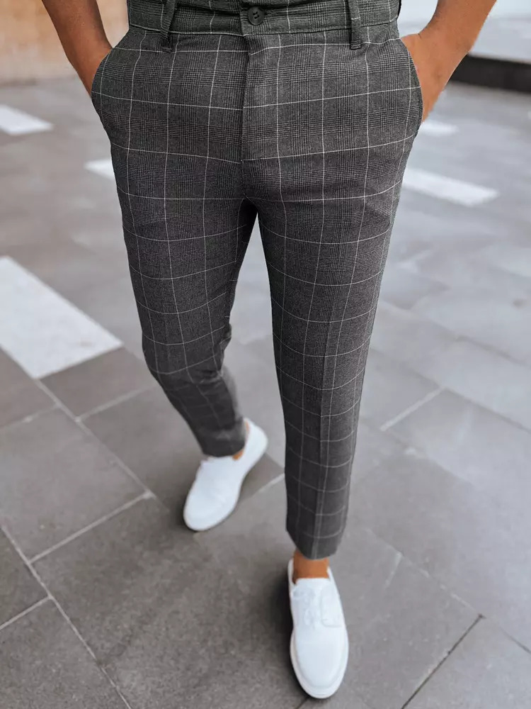 Tmavě šedé kostkované pánské chino kalhoty UX3963 Velikost: 32
