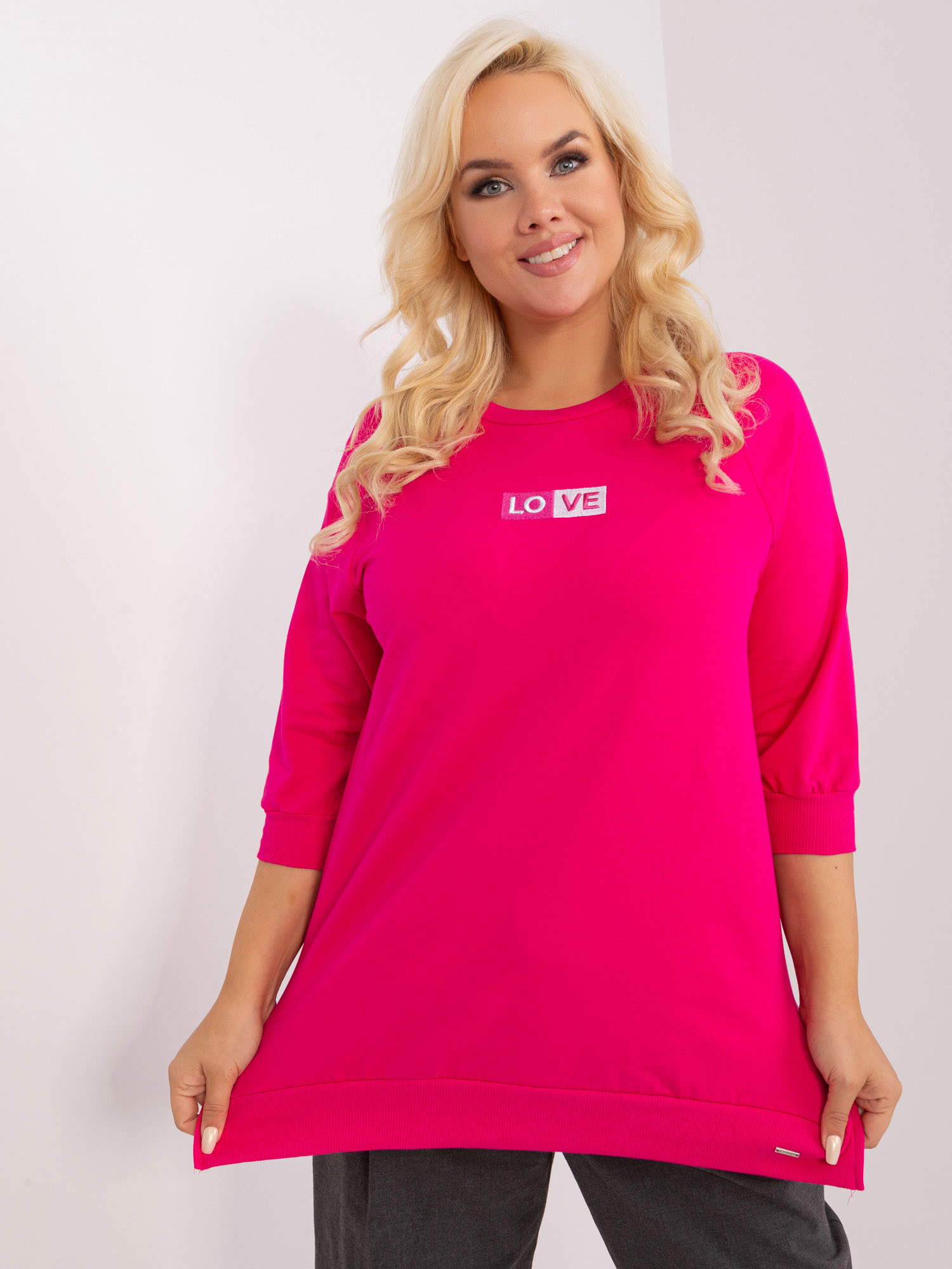 TMAVĚ RŮŽOVÁ MIKINA S 3/4 RUKÁVEM RV-BZ-9097.91P-DARK PINK Velikost: ONE SIZE