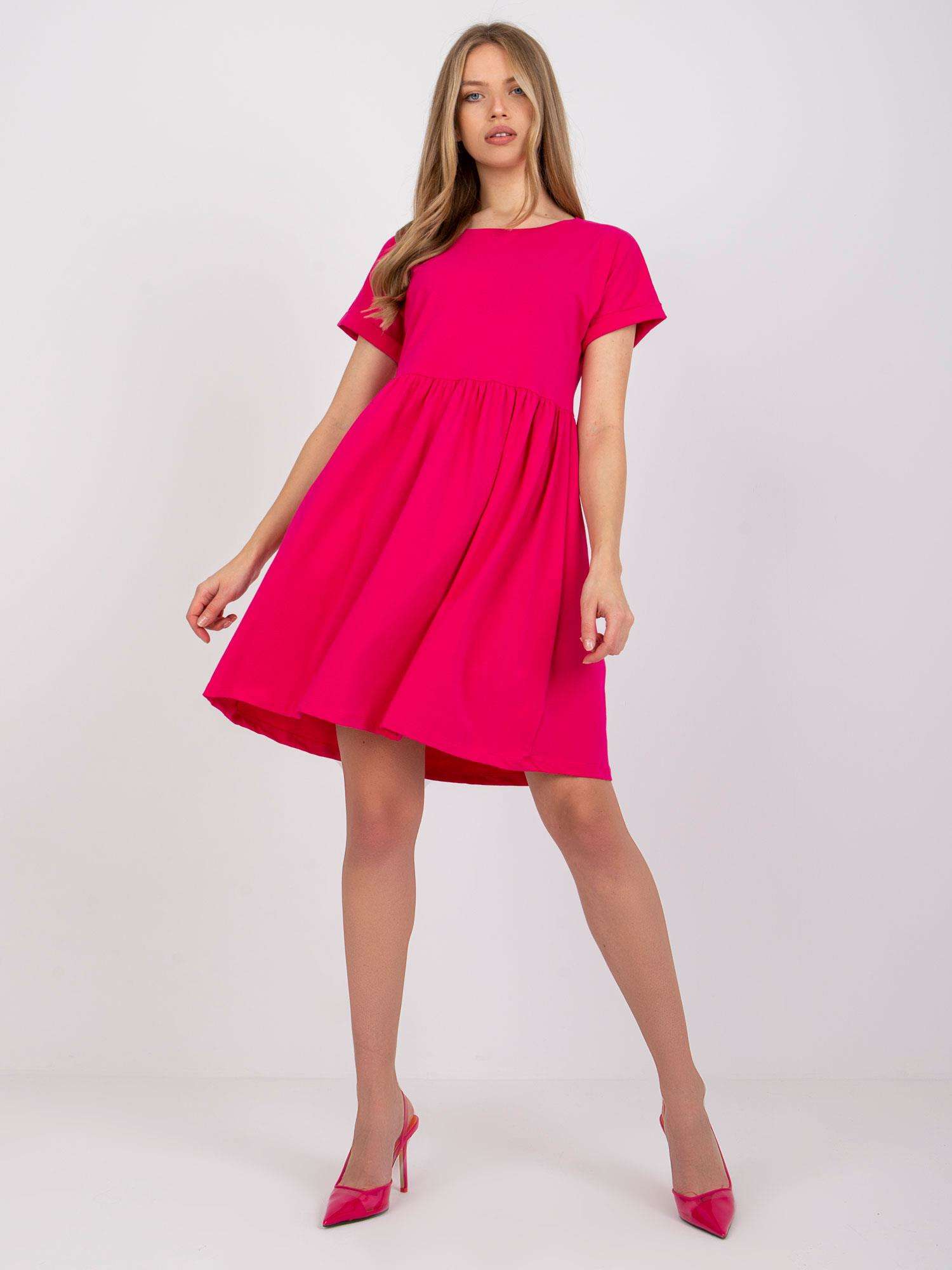 Fuchsiové šaty Dita s krátkým rukávem RV-SK-5672.03P-fuchsia pink Velikost: S