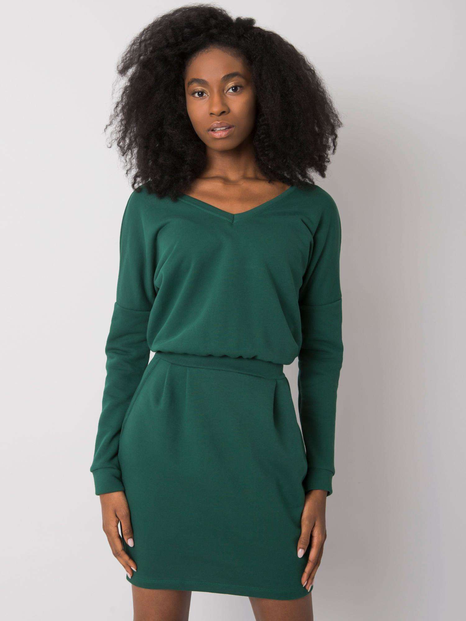 Tmavě zelené mini šaty s páskem RV-SK-6037.18X-dark green Velikost: M
