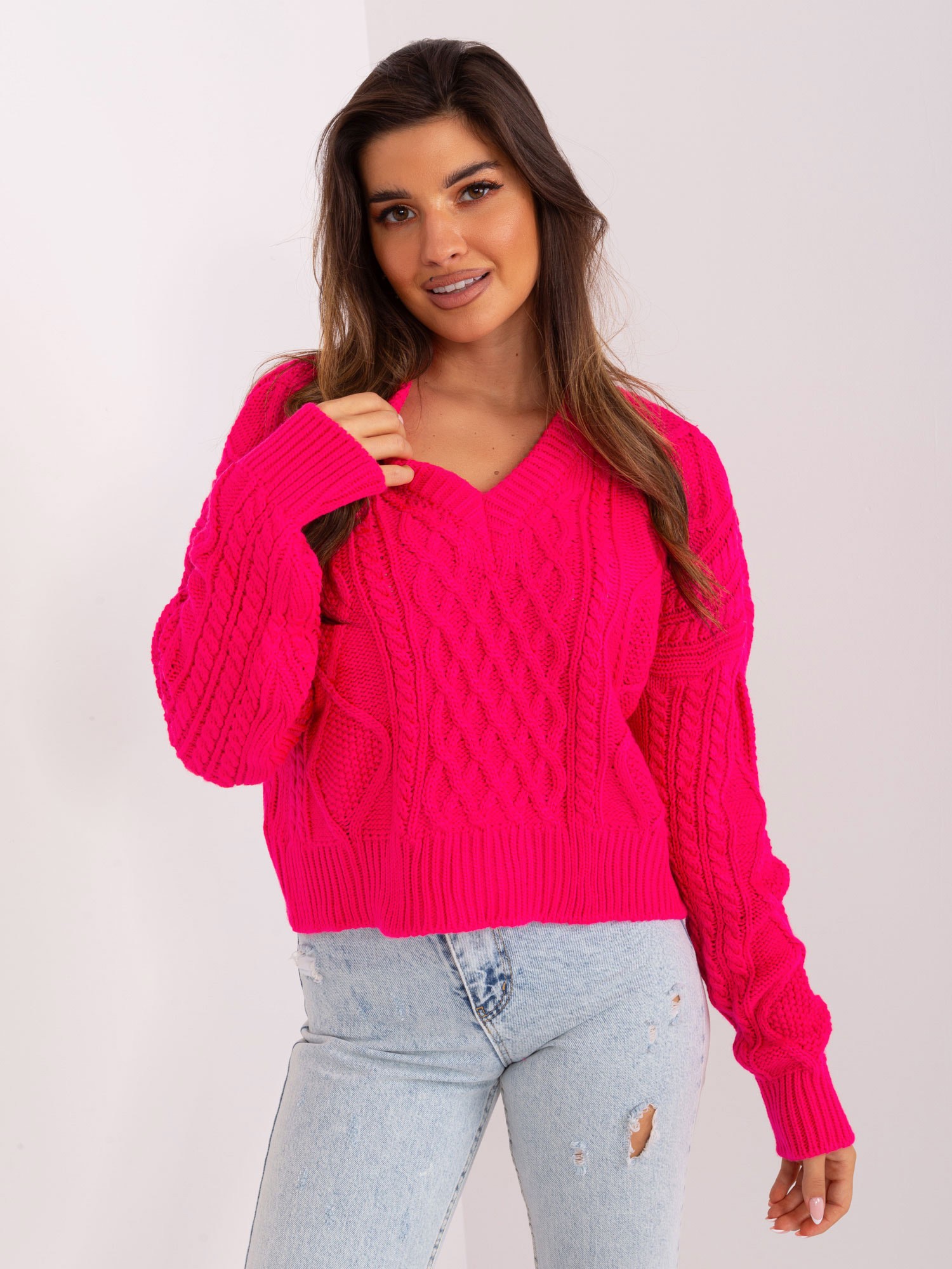 TMAVĚ RŮŽOVÝ CROP SVETR BA-SW-0376.65P-FUCHSIA Velikost: ONE SIZE