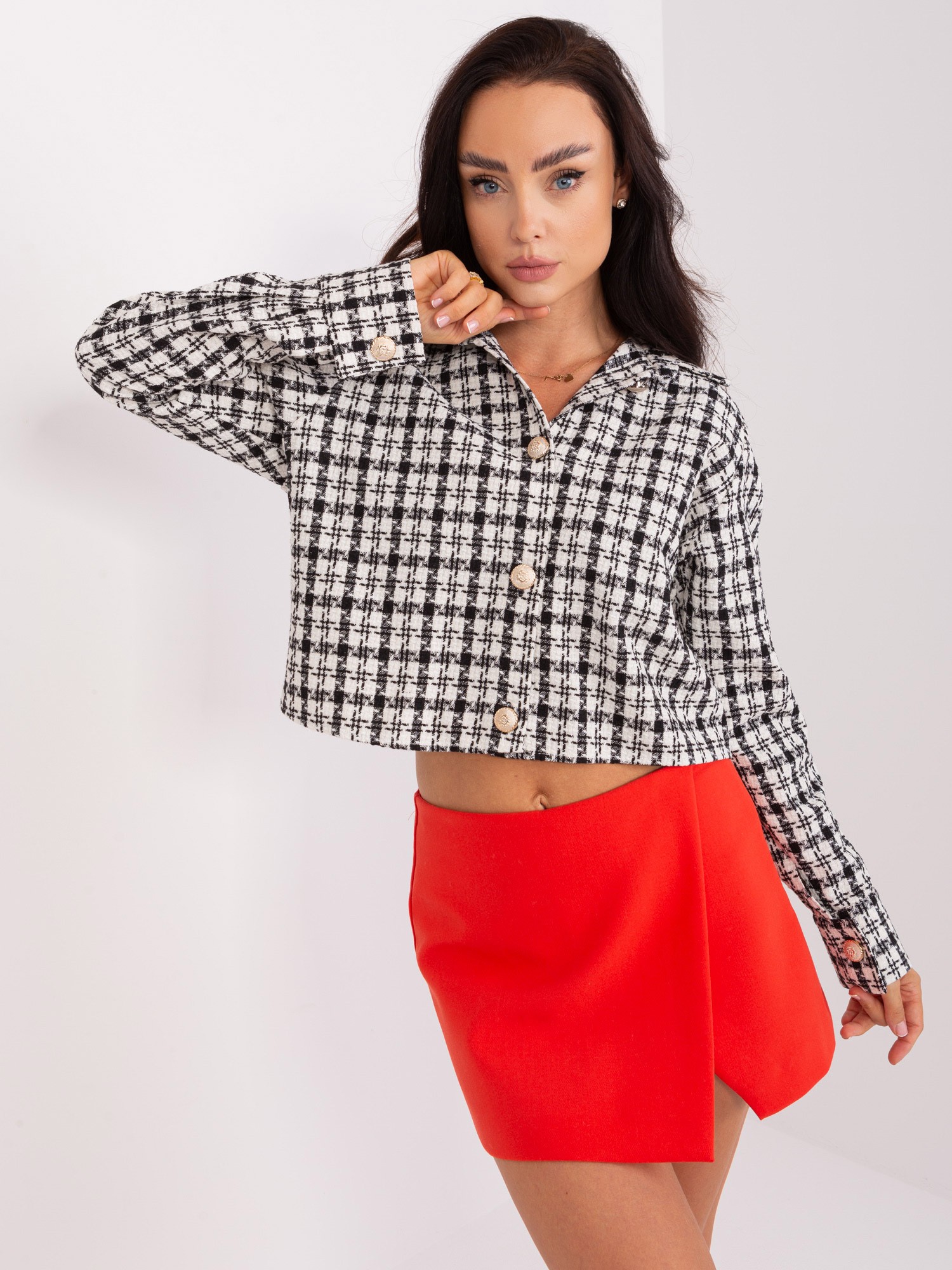 ČERNO-BÍLÁ KÁROVANÁ CROP KOŠILE LK-KR-509432.27-BLACK-WHITE Velikost: L/XL