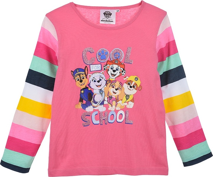 Paw Patrol růžové dívčí tričko s barevnými pruhovanými rukávy
