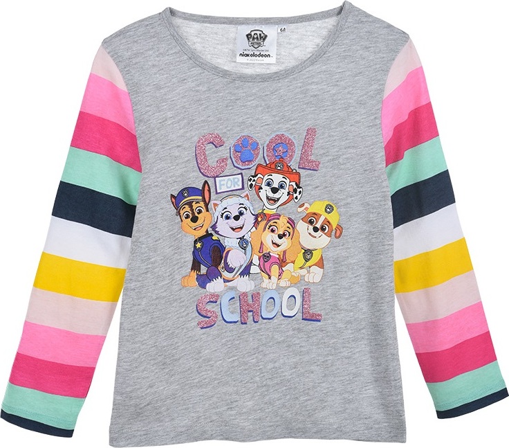 Paw Patrol šedé dívčí tričko s barevnými pruhovanými rukávy (Velikost 98)