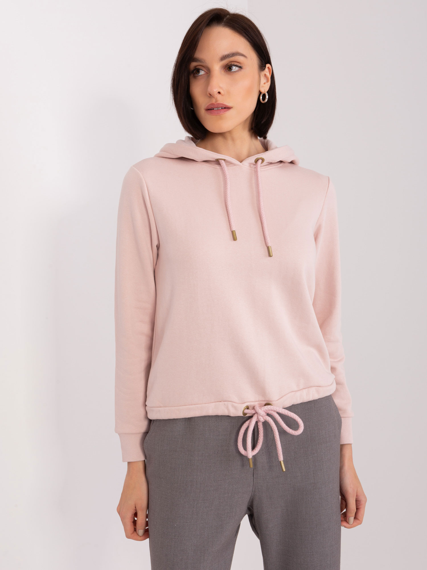 SVĚTLE RŮŽOVÁ ZKRÁCENÁ MIKINA S KAPUCÍ D10014L02346AEN-LIGHT PINK Velikost: L