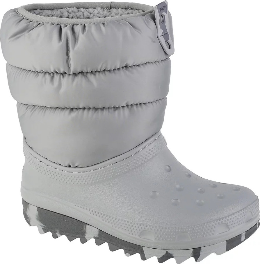 Šedé dětské sněhule Crocs Classic Neo Puff Boot Kids