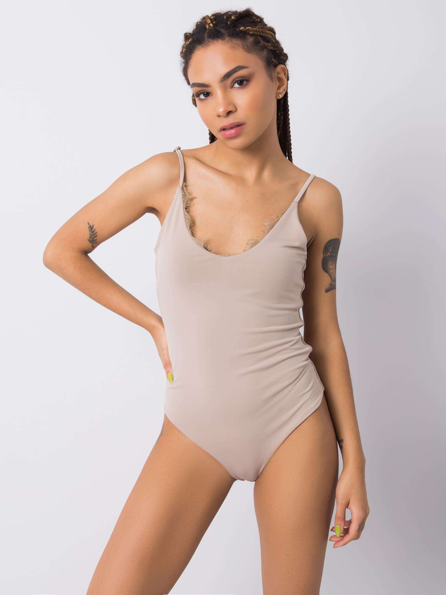 Béžové body s krajkou 157-BO-6462.70-beige Velikost: S