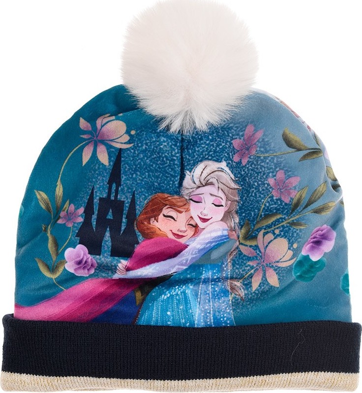 Disney Frozen vzorovaná modrá čepice s bambulí (Velikost 52)
