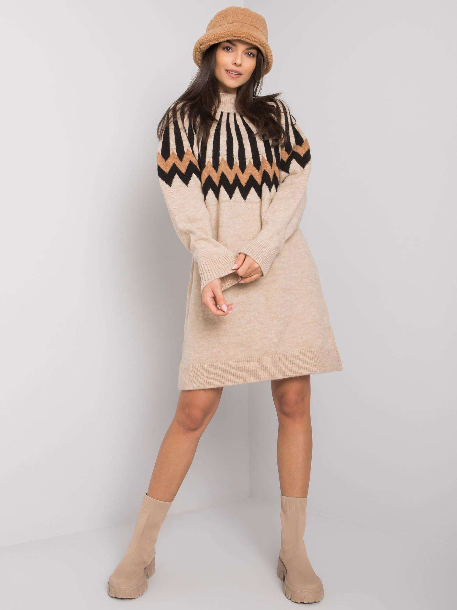 Béžové svetrové šaty se vzorem LC-SK-0098.37X-beige