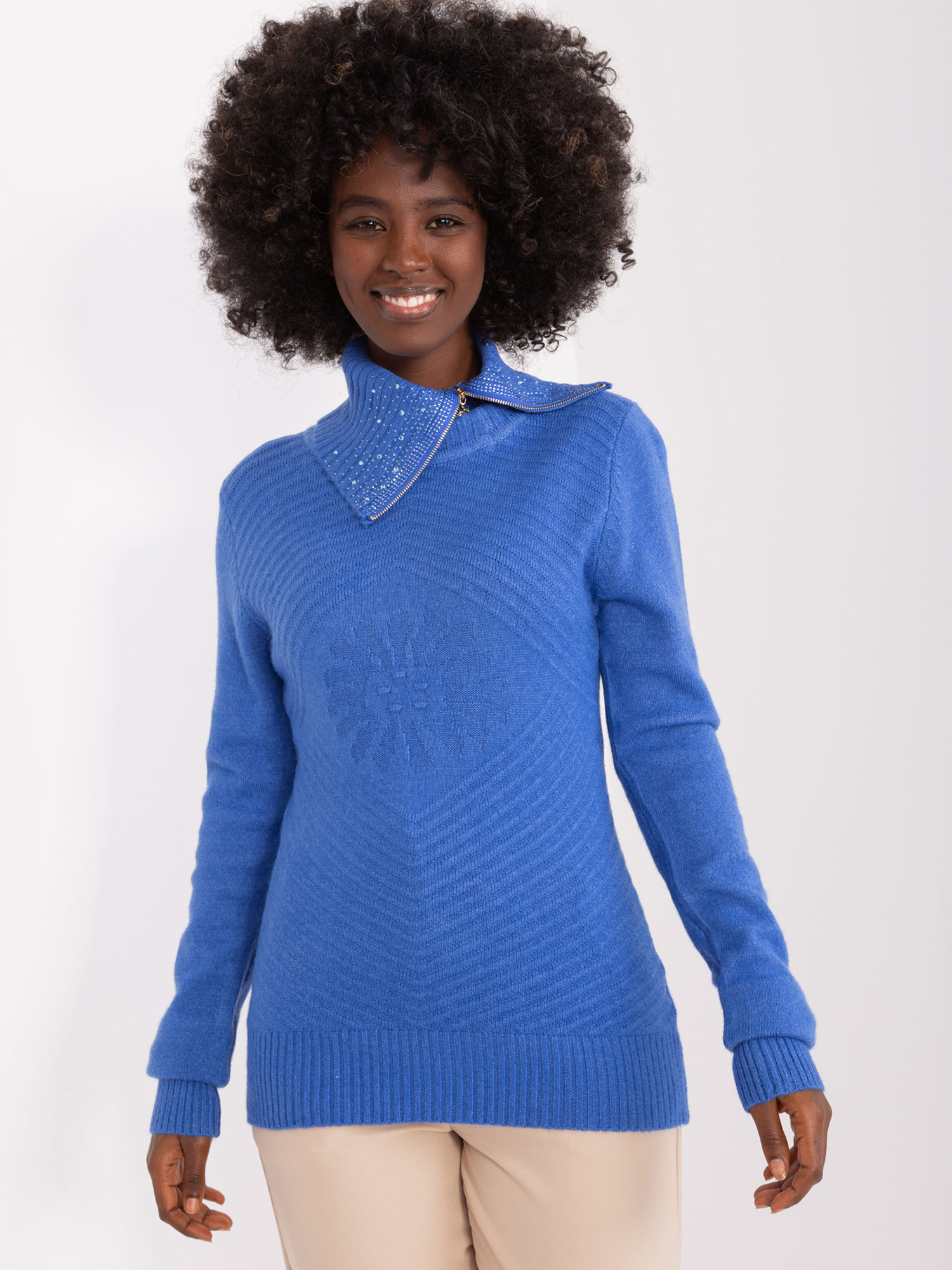 Modrý svetr s rolákem na zip -PM-SW-R3634.99-blue Velikost: S/M