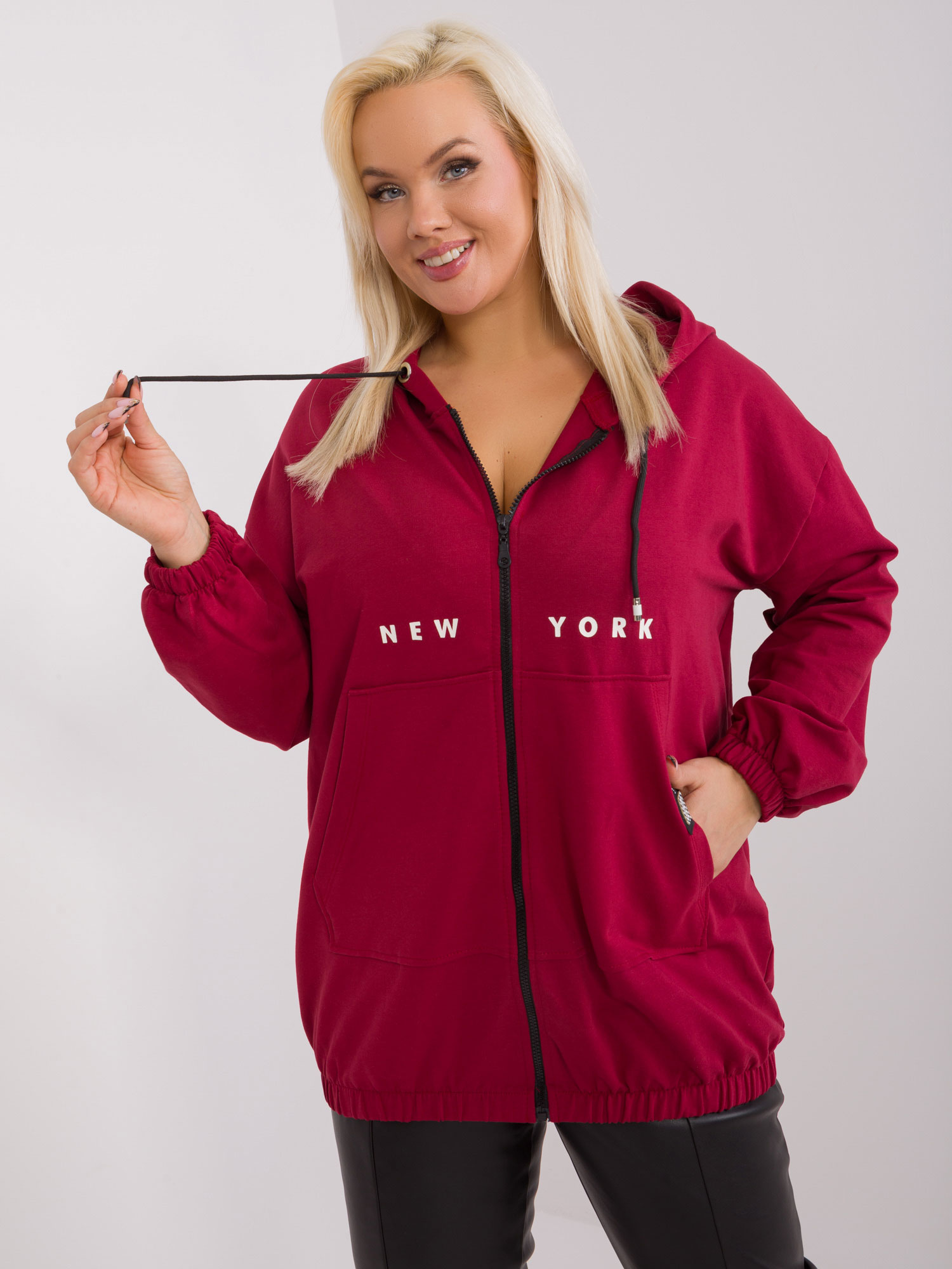 BORDÓ MIKINA NA ZIP S KAPUCÍ RV-BL-8208.11-BORDO Velikost: ONE SIZE