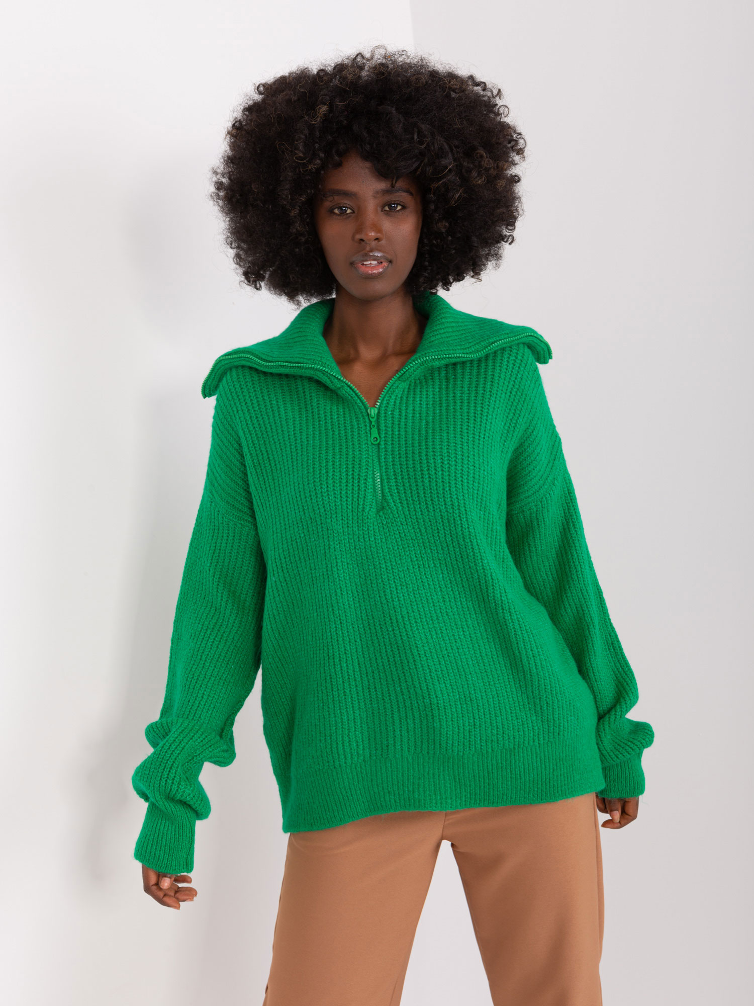 Zelený svetr s rolákem na zip BA-SW-0374.35P-green Velikost: ONE SIZE