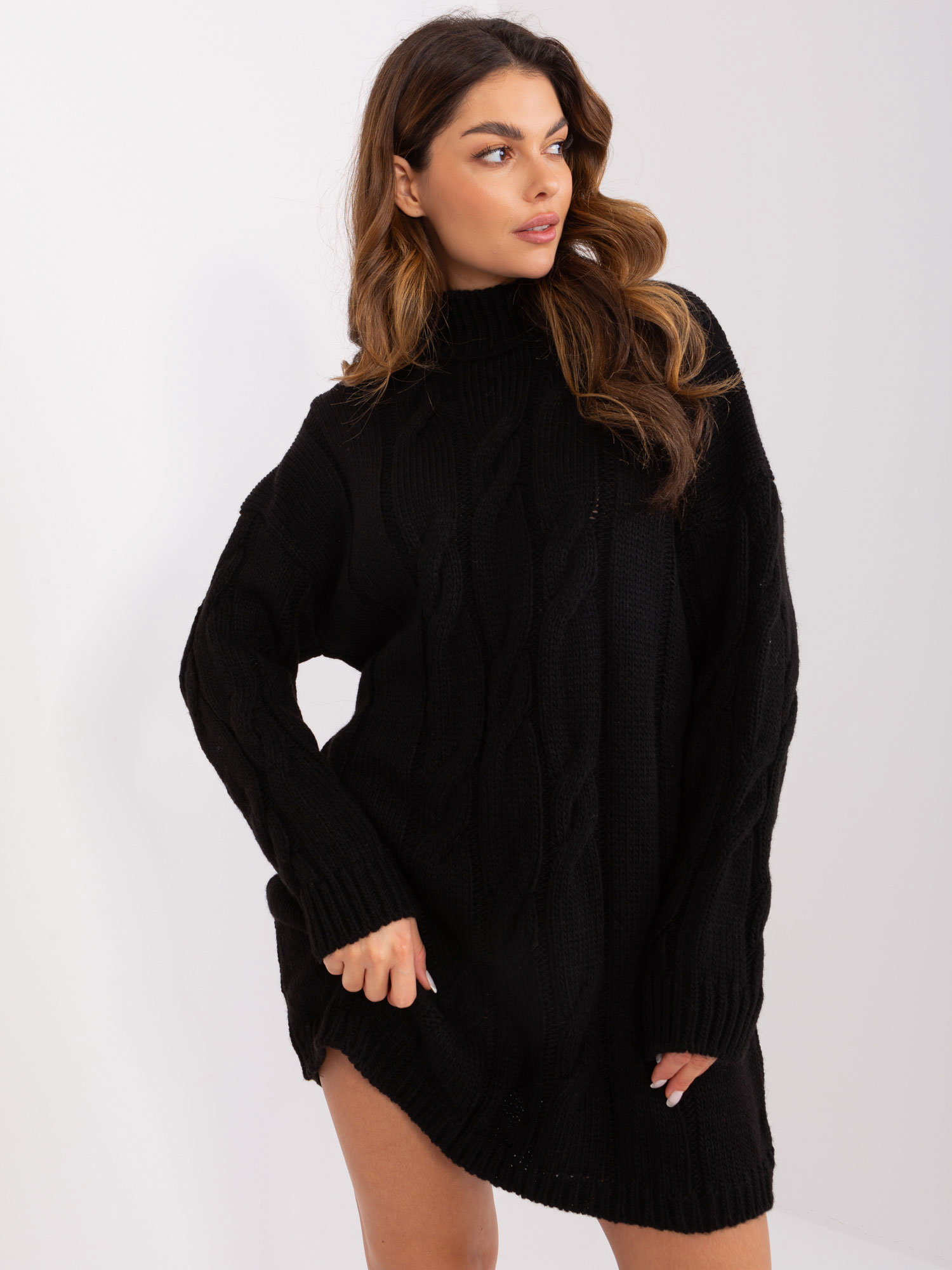 Černé pletené rolákové šaty LC-SK-1561.34X-black Velikost: ONE SIZE