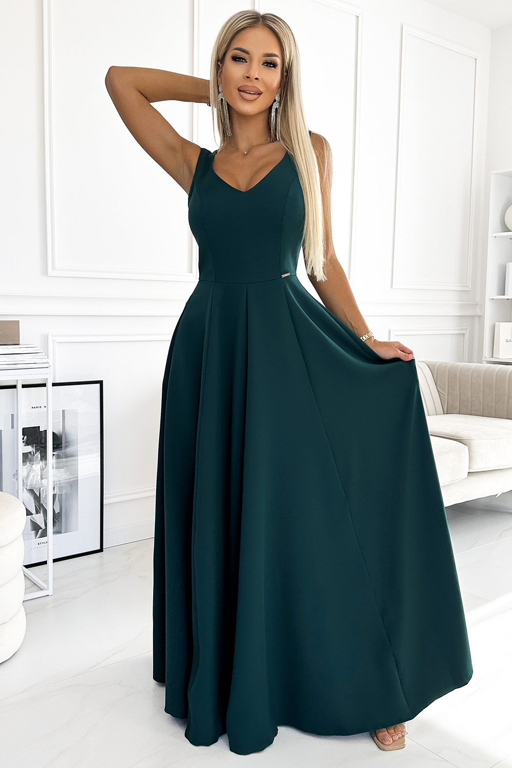 Tmavě zelené společenské maxi šaty CINDY 246-5 dark green Velikost: XL