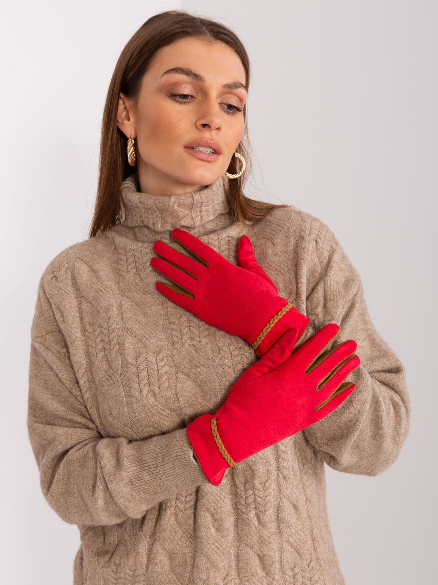 Červené elegantní rukavice AT-RK-238601.78-red Velikost: L/XL