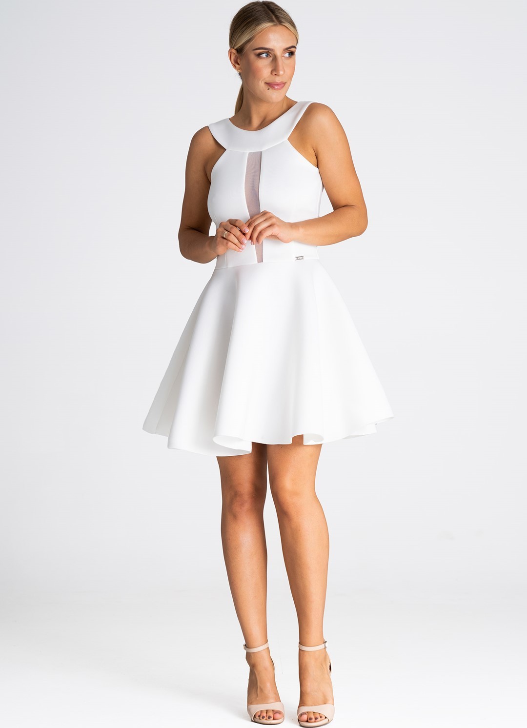 Bílé mini šaty s průhlednou vsadkou M974 white Velikost: XL