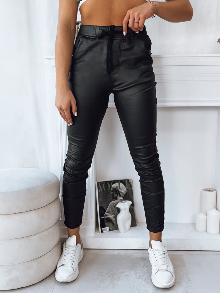 Černé koženkové kalhoty s elastickým pasem LIZZY UY1788 Velikost: S