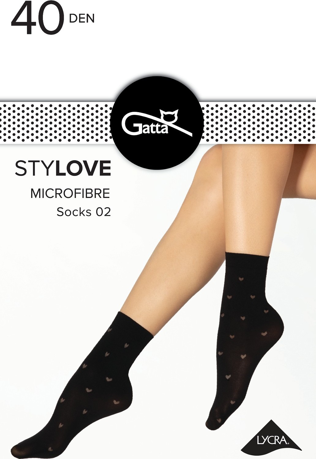 ČERNÉ SILONKOVÉ PONOŽKY SE SRDÍČKY GATTA STYLOVE 02 40 DEN Velikost: ONE SIZE, Barva: Černá