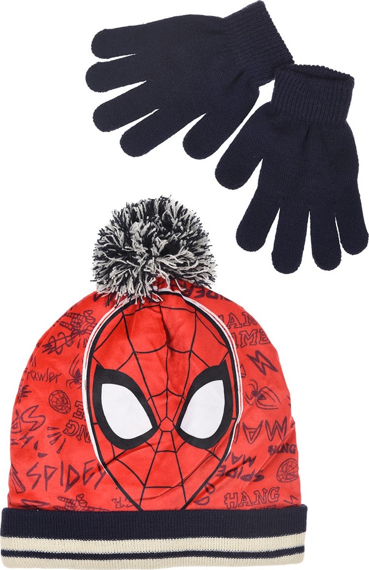 Marvel Spiderman červeno-černý zimní set čepice a rukavic Velikost: 52