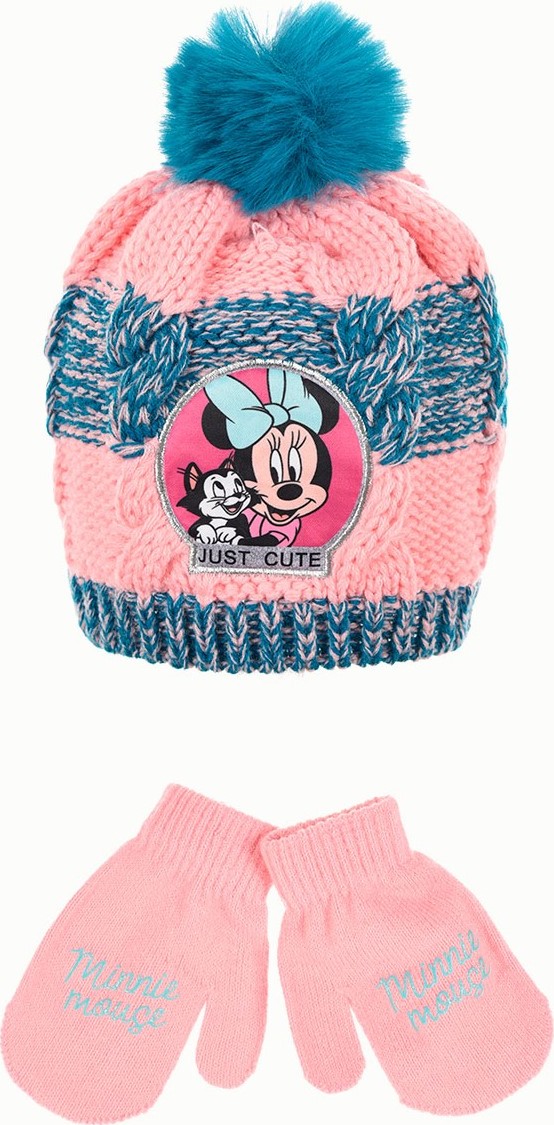 Minnie Mouse modro-růžová zimní sada čepice a rukavic Velikost: 48