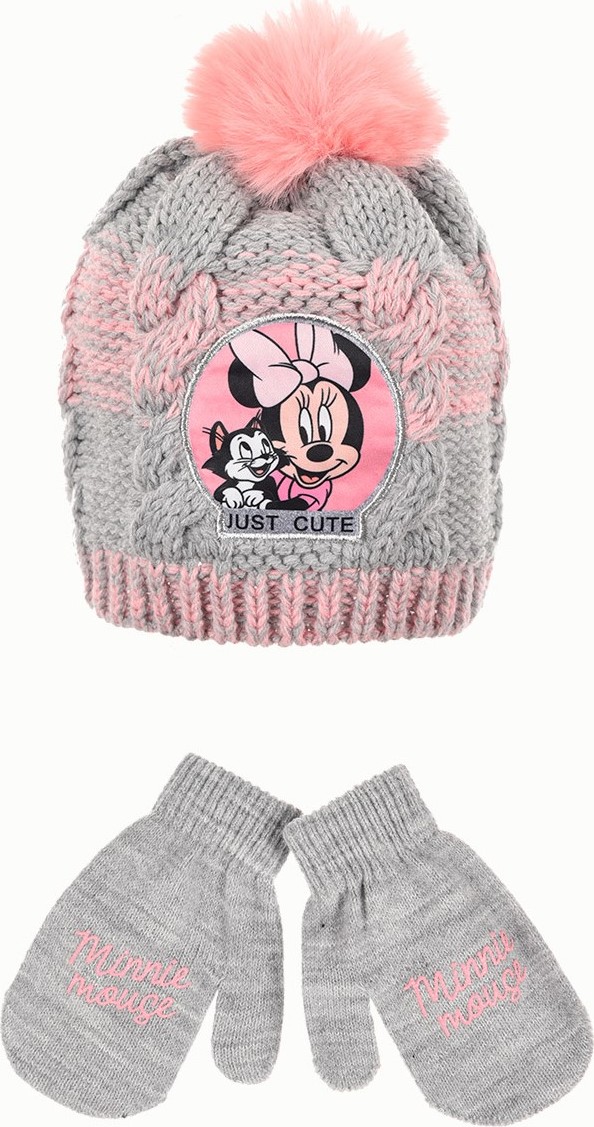 Disney Minnie Mouse šedo-růžová zimní sada čepice a rukavic Velikost: 50