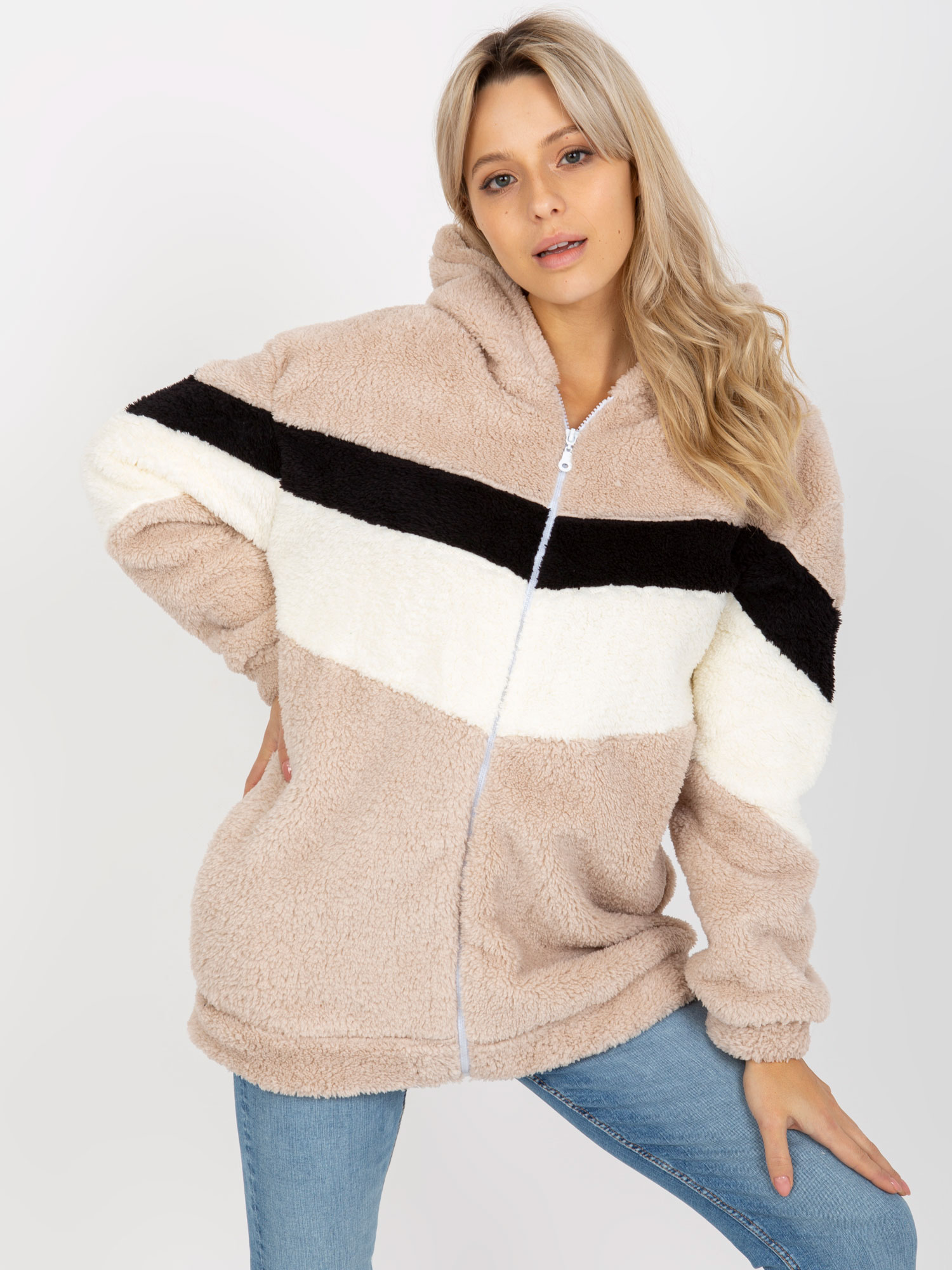 BÉŽOVÁ TEDDY MIKINA RV-BL-8439.00P-BEIGE Velikost: L/XL