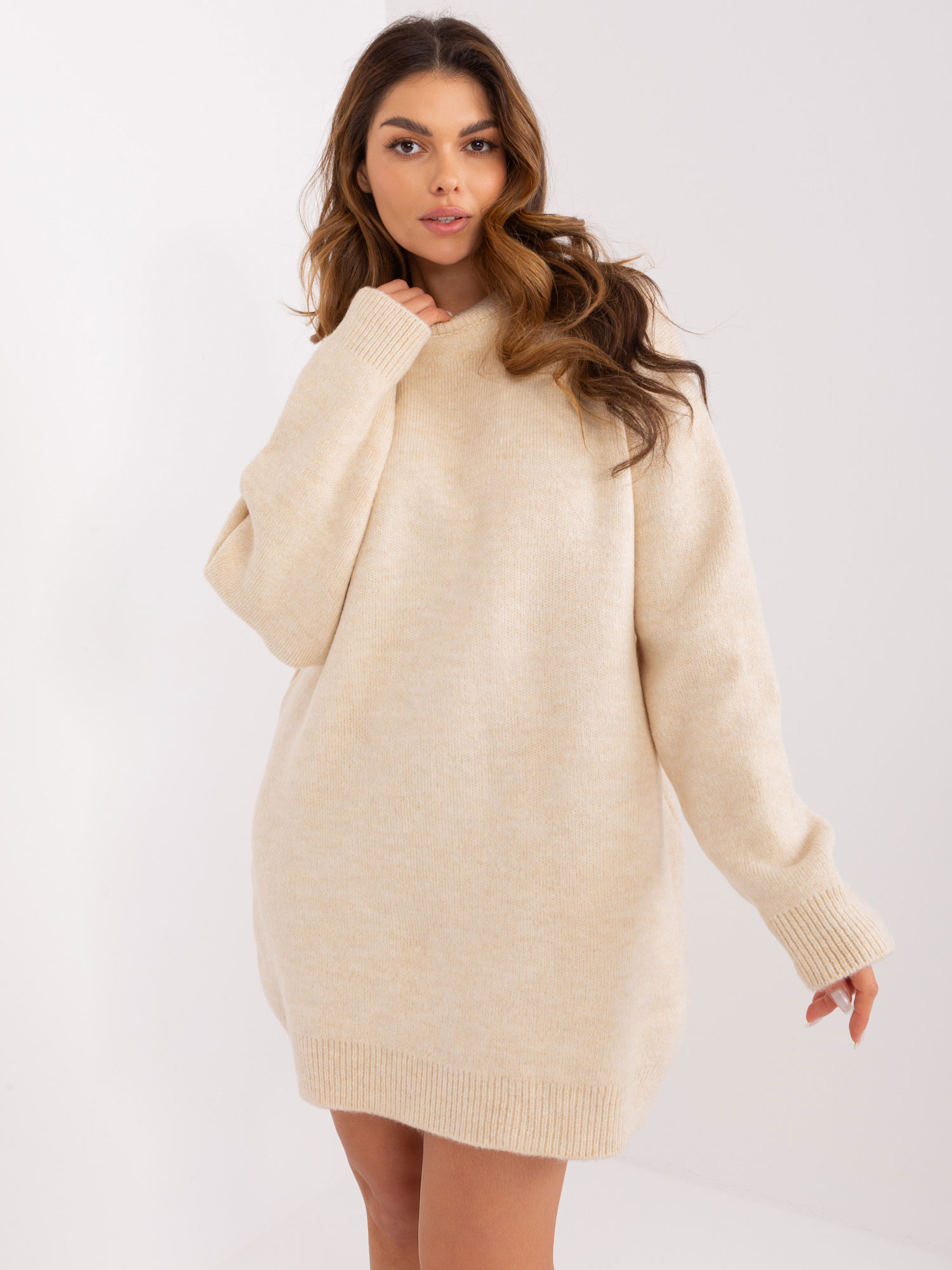 Světle béžové svetrové šaty -LC-SK-0568.01P-light beige Velikost: ONE SIZE