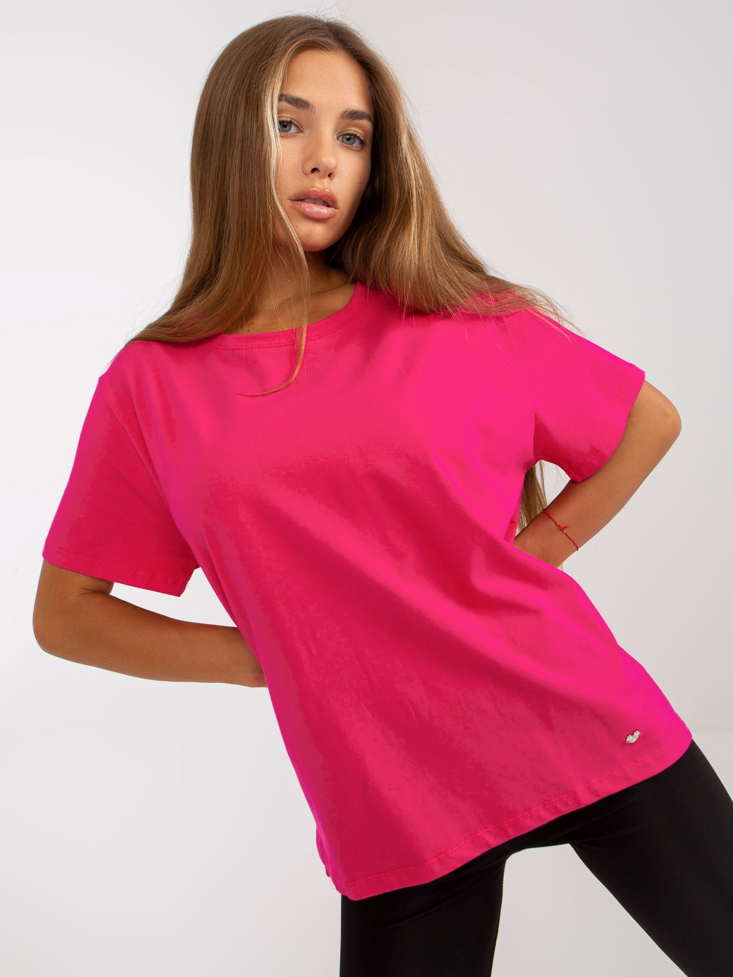 Tmavě růžové dámské tričko s krátkými rukávy RV-TS-8047.57P-fuchsia Velikost: L/XL