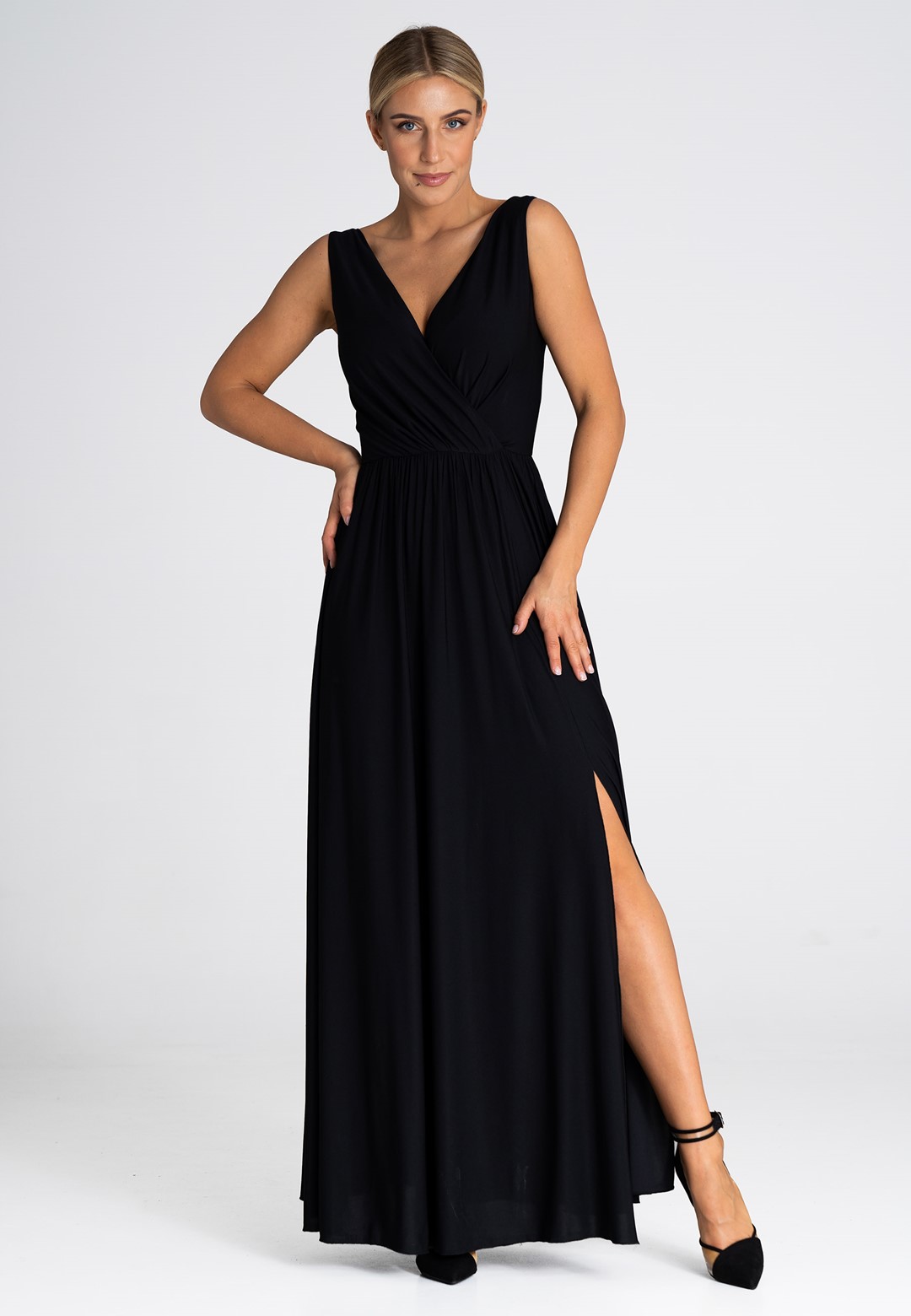 Černé maxi šaty s rozparkem M960 black Velikost: L