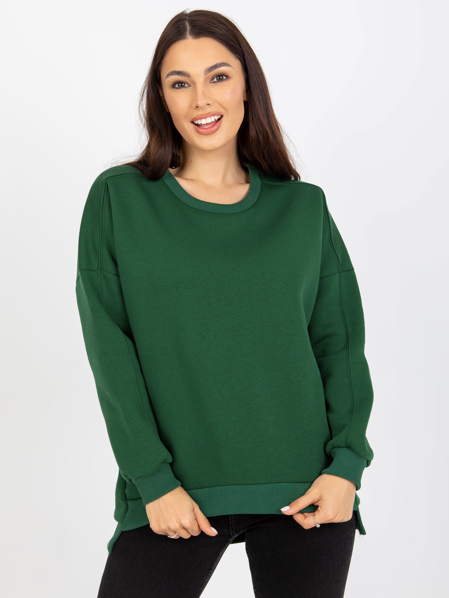 TMAVĚ ZELENÁ VOLNÁ BASIC MIKINA -RV-BL-8261.51-DARK GREEN Velikost: ONE SIZE