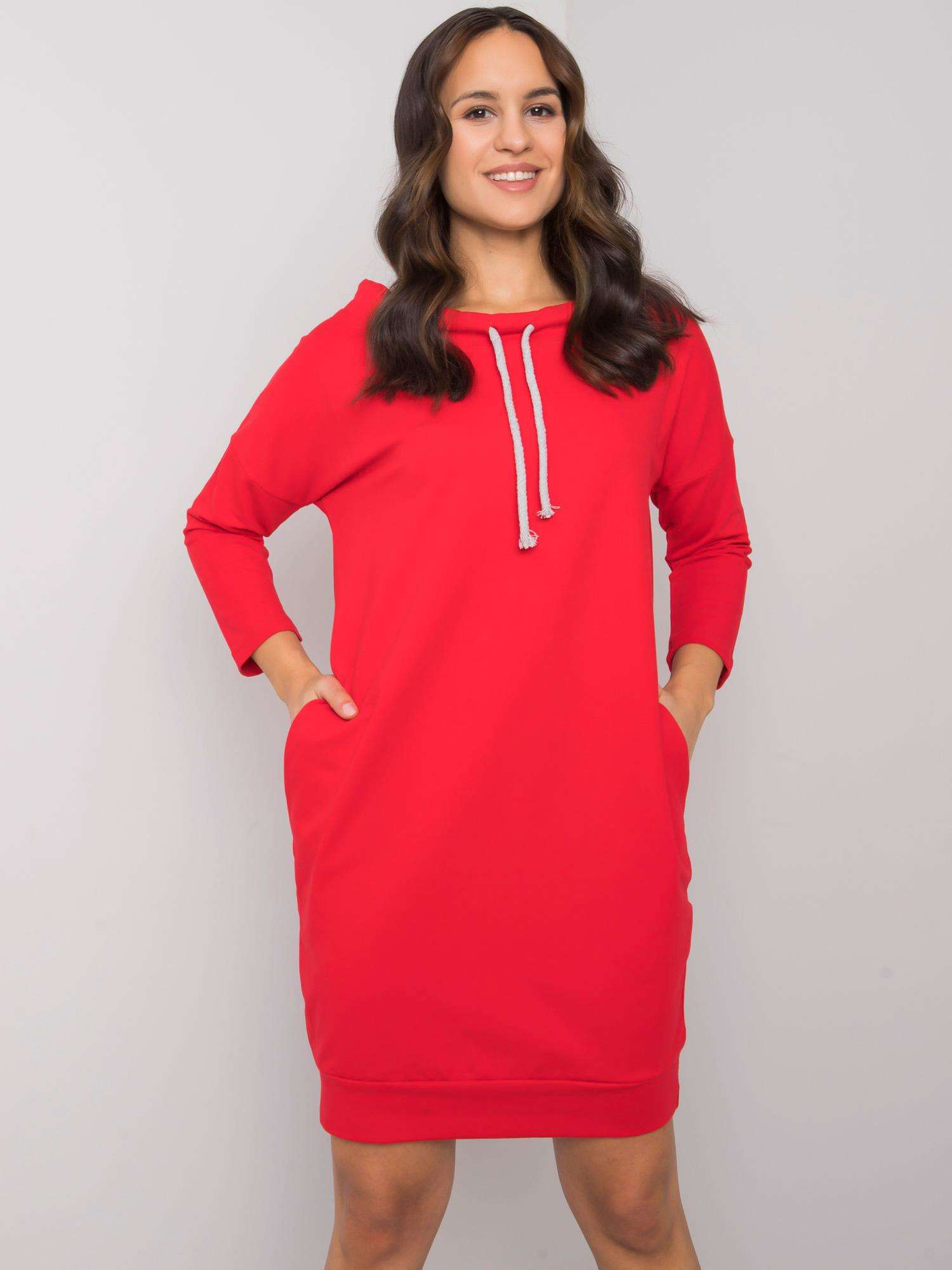 Červené dámské mikinové šaty s kapsami RV-SK-4597-1.97-red Velikost: L/XL