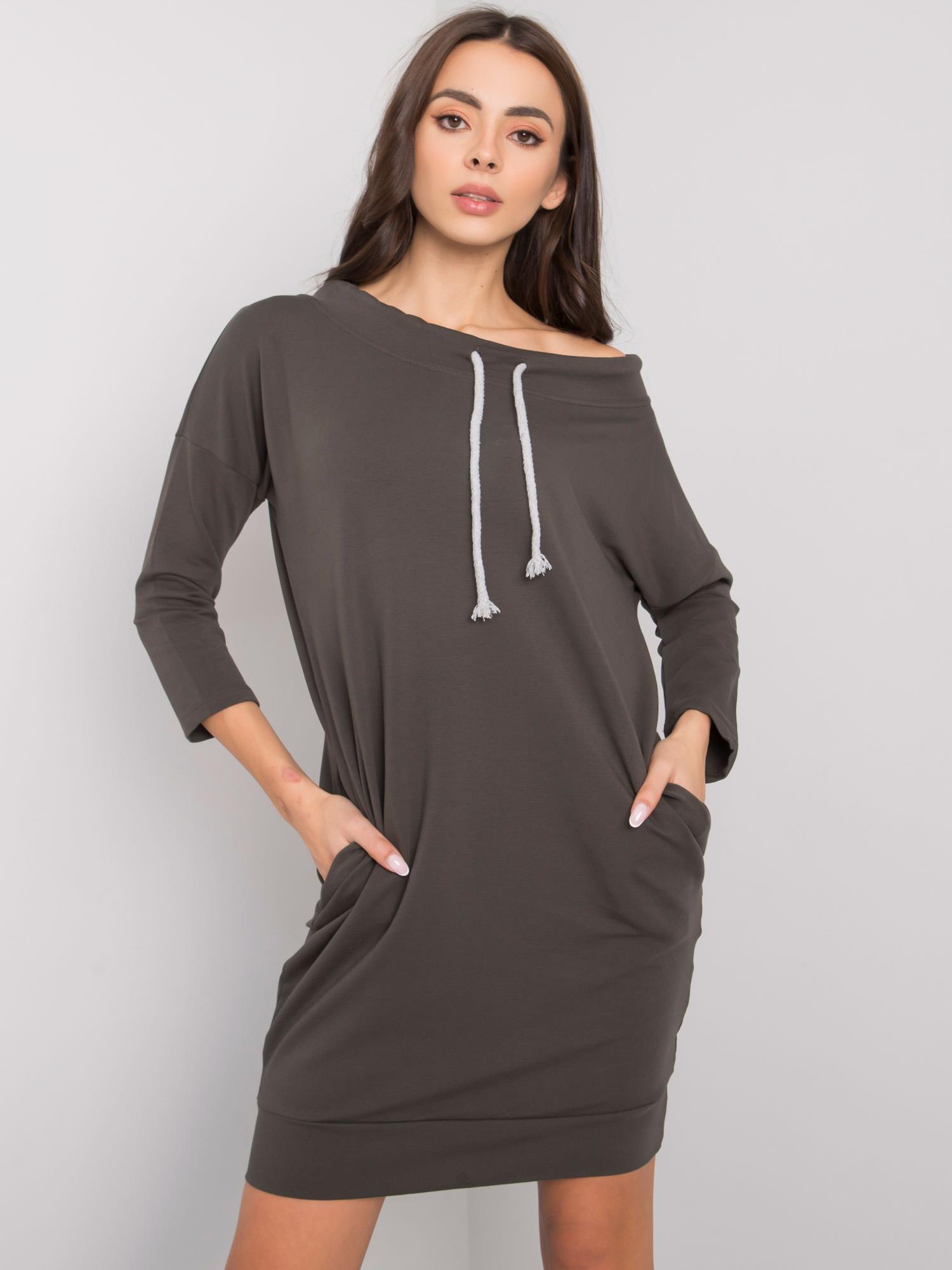 Khaki mikinové šaty s kapsami RV-SK-4597-1.97-khaki/gray Velikost: S/M