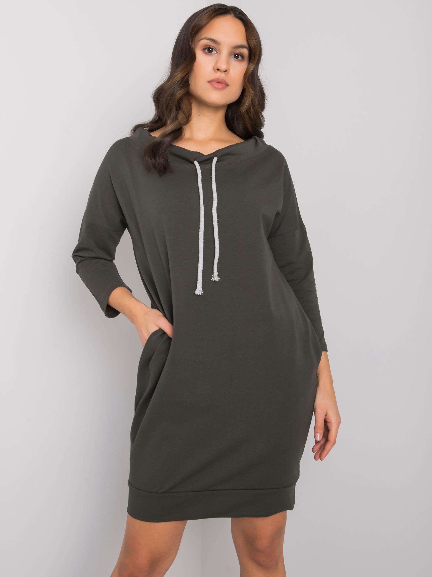 Khaki dámské mikinové šaty s kapsami RV-SK-4597-1.97-khaki Velikost: S/M
